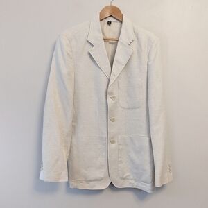 Vintage Structure Neutral Tan Linen Cotton Blend 3 Button Blazer